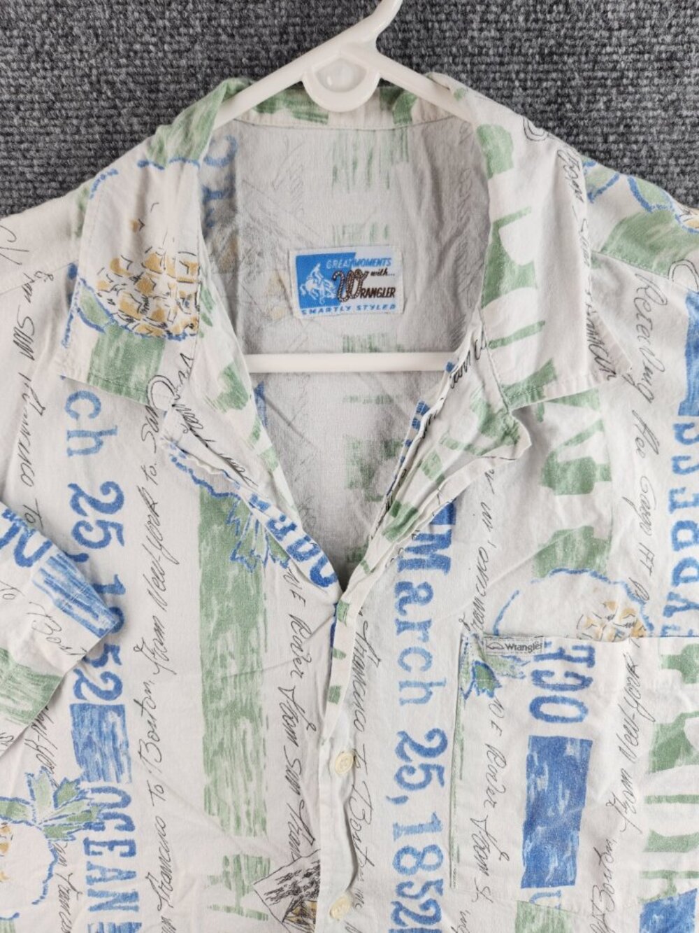VTG Wrangler Great Moments Smartly Styled AOP Camp Shirt Western USA Portugal